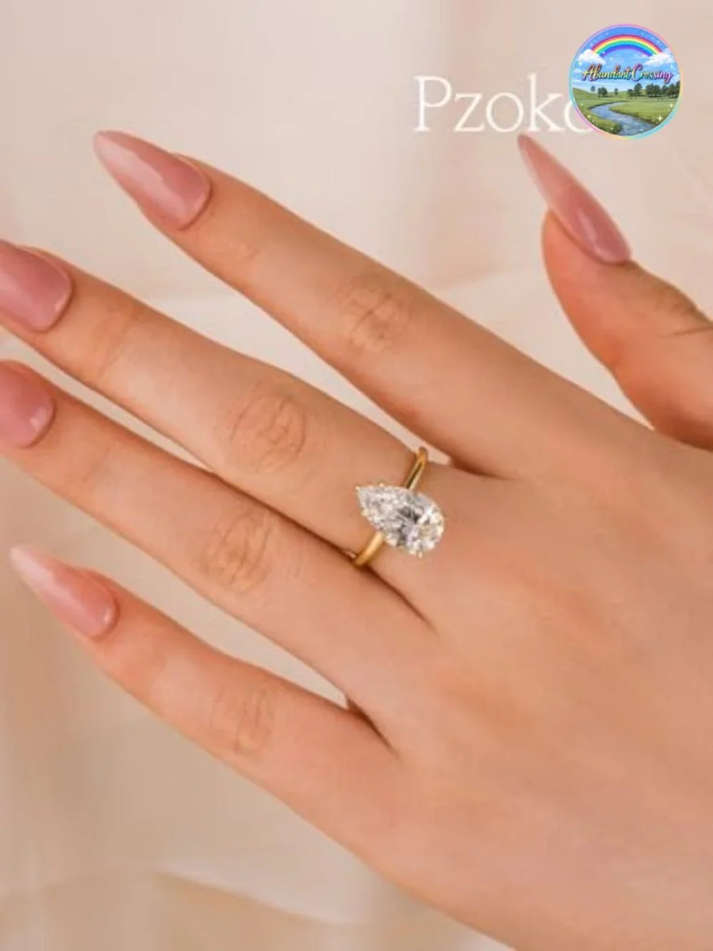 4ct Pear Shaped Engagement Ring, 925 Sterling Silver Gold Plated Solitaire